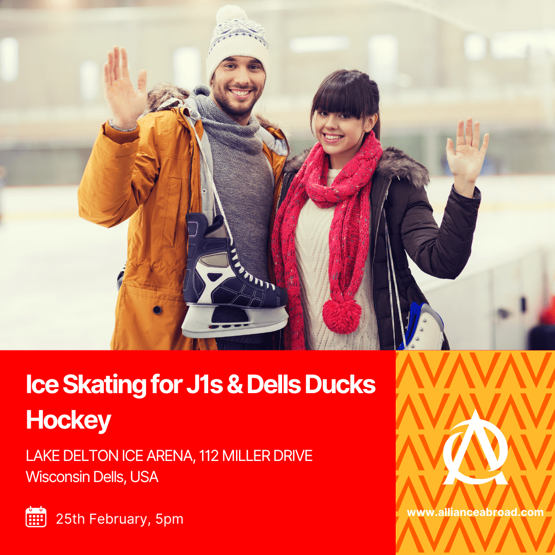 Unleash the thrill of ice hockey and skating with your J-1 visa!  Whether a pro or a beginner, the ice awaits for exciting adventures and new friendships. Join a local league, glide across the rink, and make unforgettable memories on the ice – a cool way to maximize your J-1 visa journey! Join us at LAKE DELTON ICE ARENA: ICE SKATING $5 per session, & DELLS DUCKS HOCKEY $5 per game. Free ice skate rental for J1s.