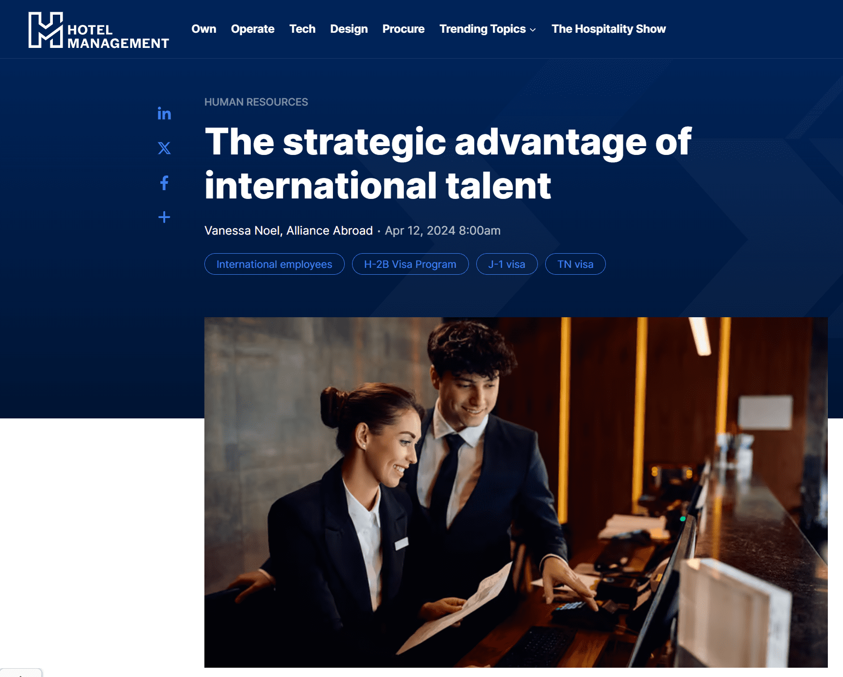 Strategiczna przewaga międzynarodowych talentów - artykuł Vanessy Noel w Hotel Management Magazine